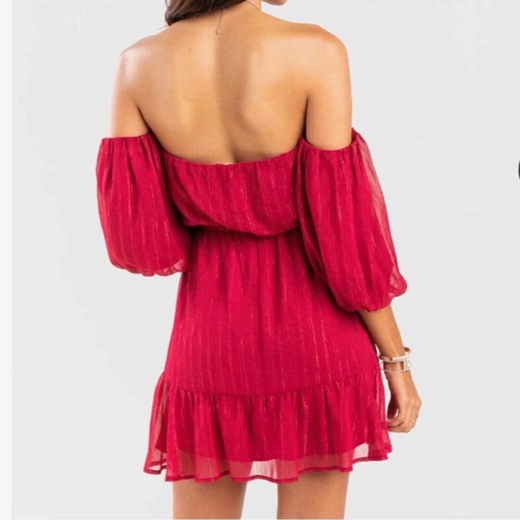 Francesca MI AMI Off Shoulder Dress Red with Metallic Thread - Size XS - Picture 2 of 4